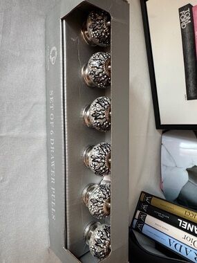 Set of 6 Silver and Black Decorative Drawer Pulls